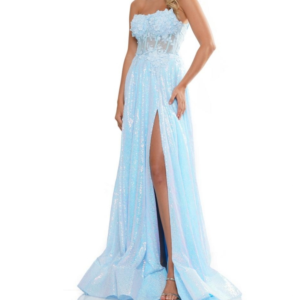 Elegant Light Blue Sequin Gown